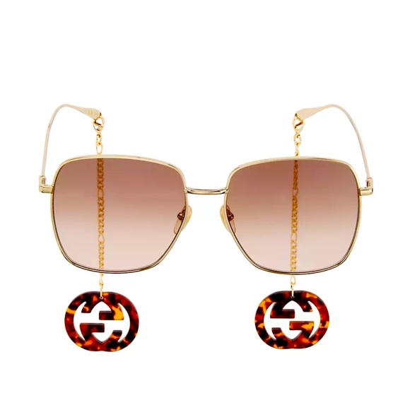 Gucci Chain Logo sunglasses tortoise GG removable dangling acetate charms - Picture 5 of 5